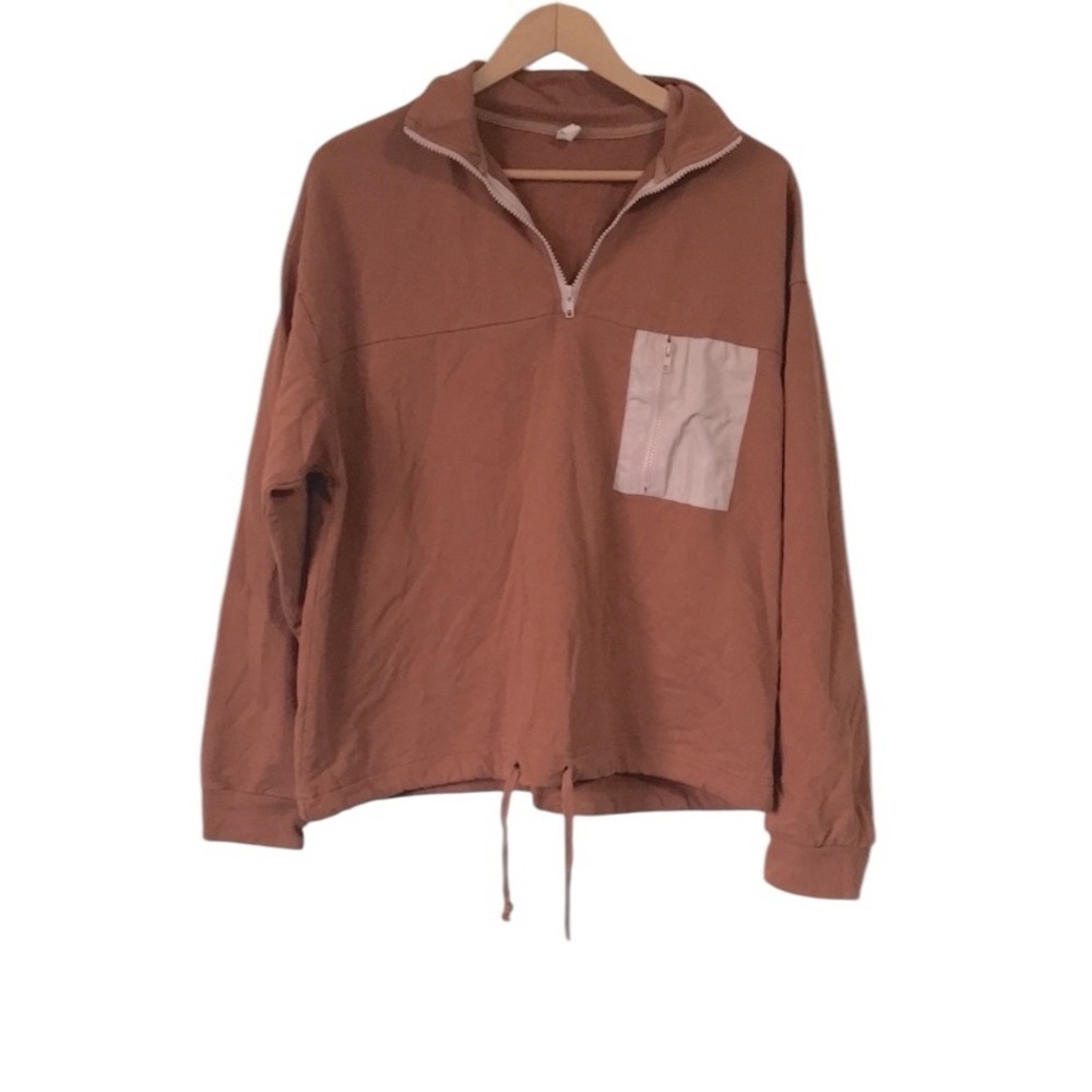 Wishlist 1/4 zip drawstring hem pullover sweatshirt rust colour size M/L